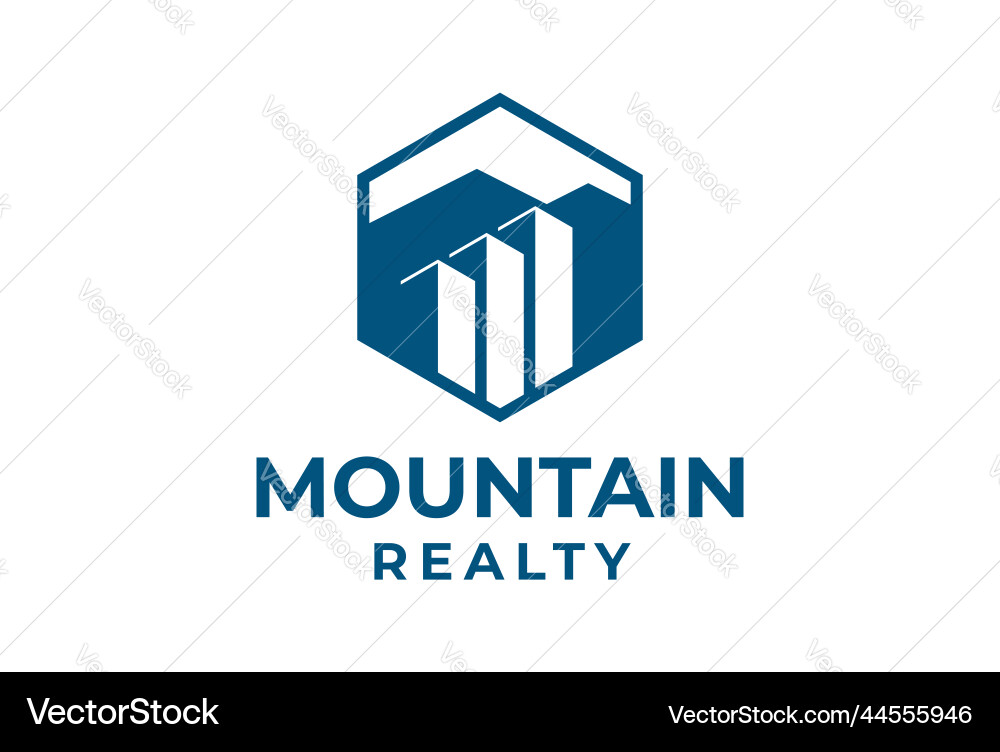 Geometric hexagonal mountain with building Geometric hexagonal mountain with building vector image