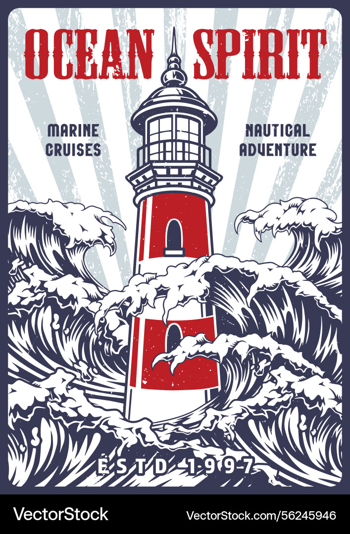 Nautical logo lighthouse and waves Royalty Free Vector Image