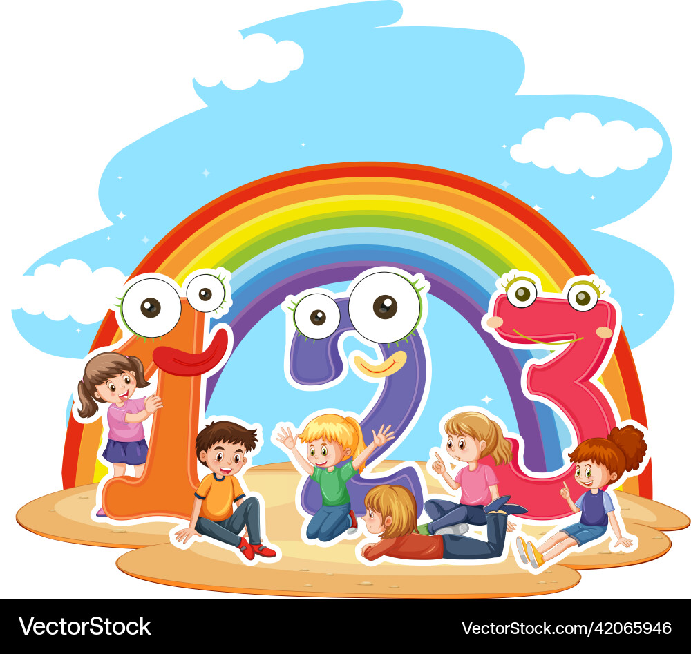 Nummer 123 mit Gesichtsausdruck und Kindern Nummer 123 mit Gesichtsausdruck und Kindern vektorbild