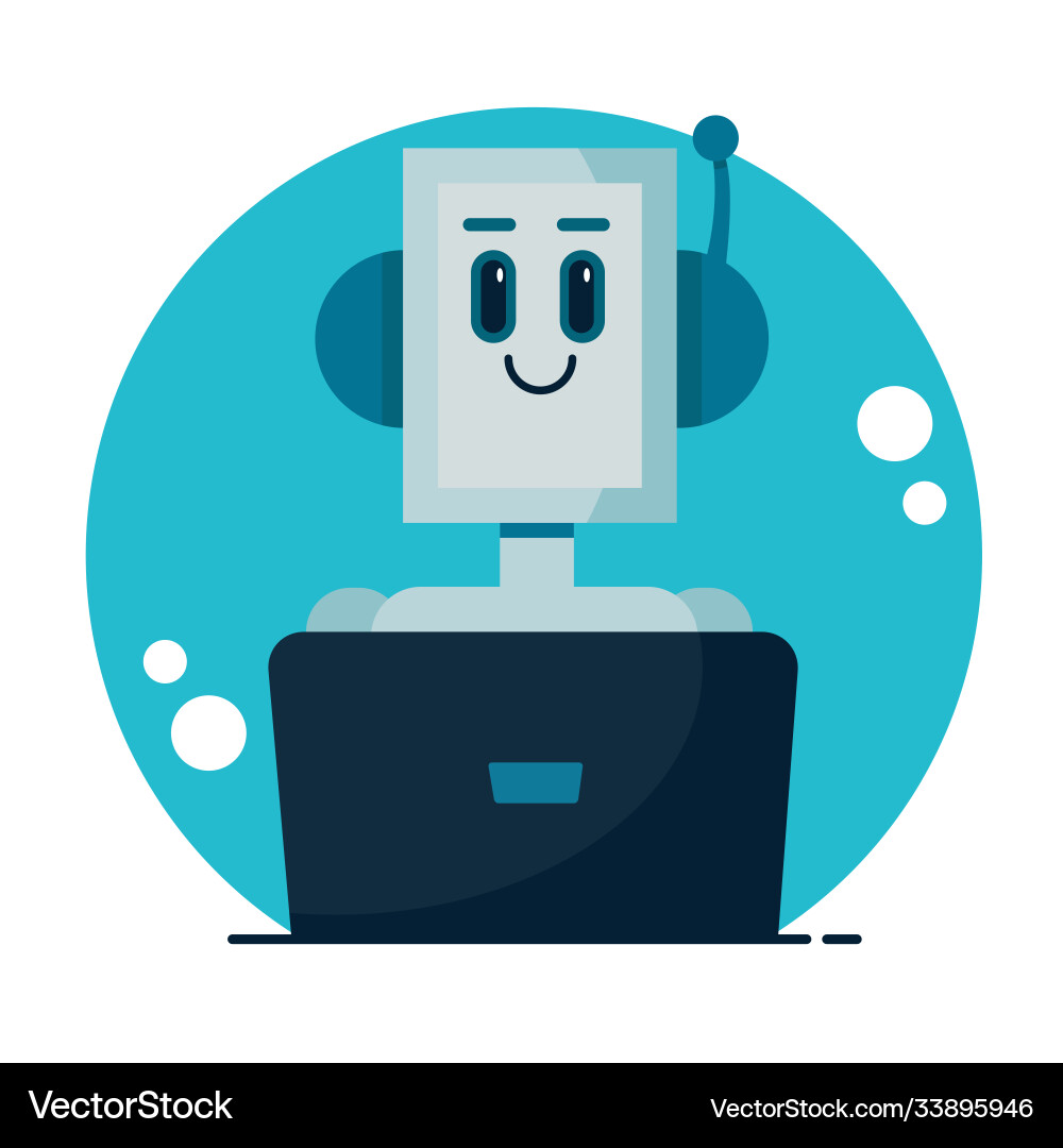 Smiling cute robot chat bot support service Smiling cute robot chat bot support service vector image