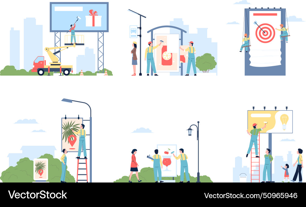 Street billboards flat scenes replacement vector image