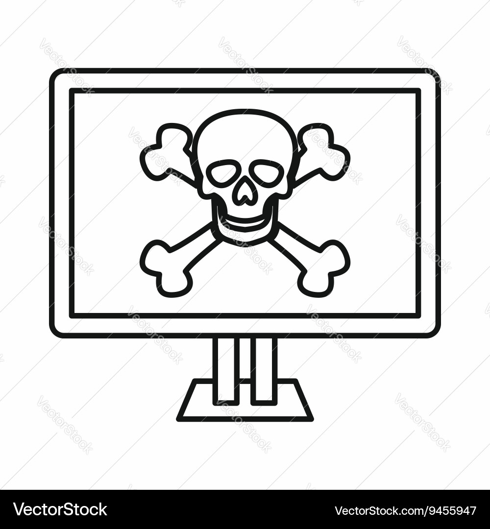 Computer monitor with a skull and bones icon Vector Image