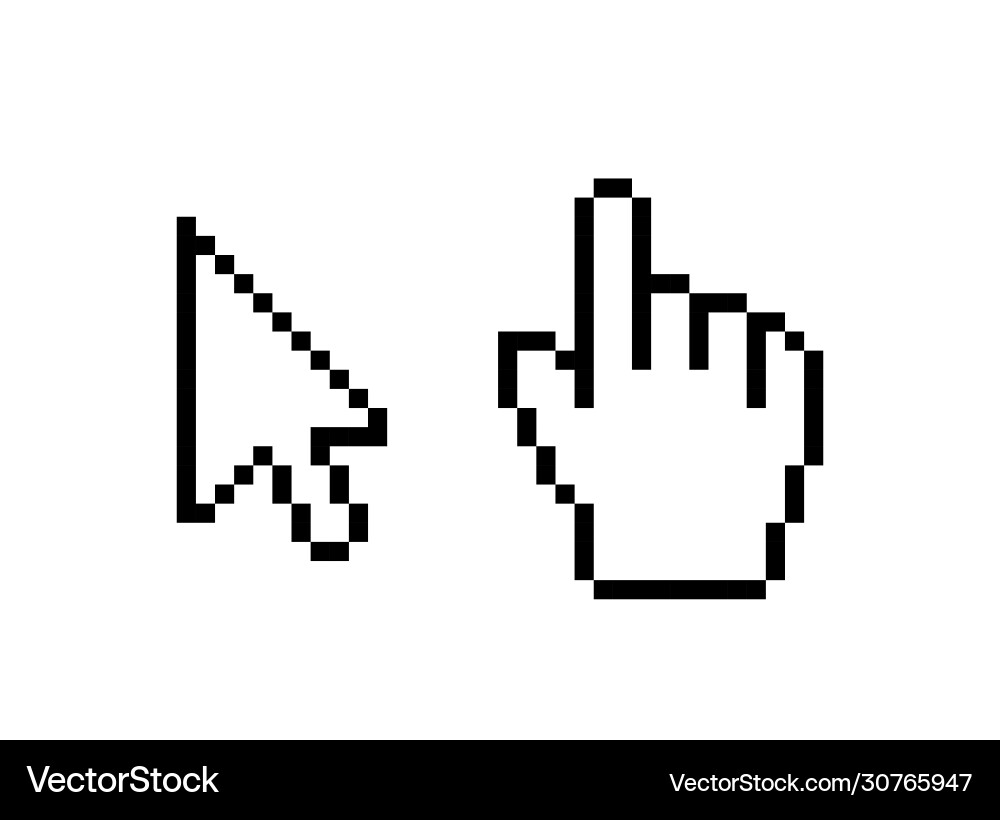 Hand cursor mouse icon pixel pointer arrow Hand cursor mouse icon pixel pointer arrow vector image