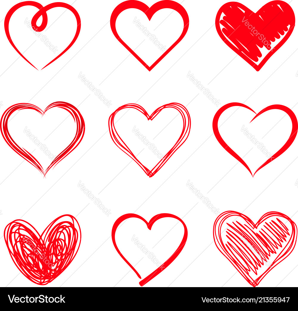 Hand Drawn Hearts Collection Vector Image