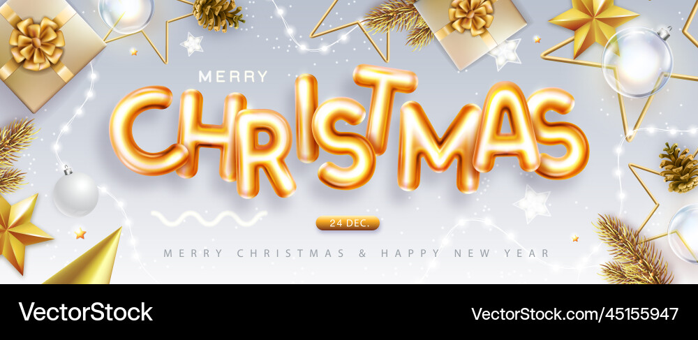 Merry christmas poster with 3d chromic letters vector image