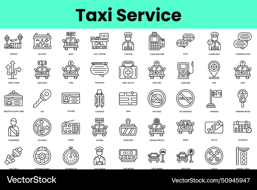 Set of taxi service icons linear style icon bundle Set of taxi service icons linear style icon bundle vector image
