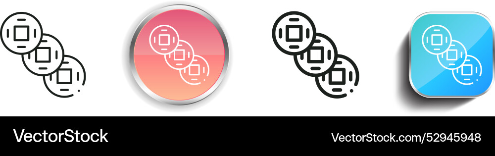 Chinese coin icon thin linear regular and button vector image