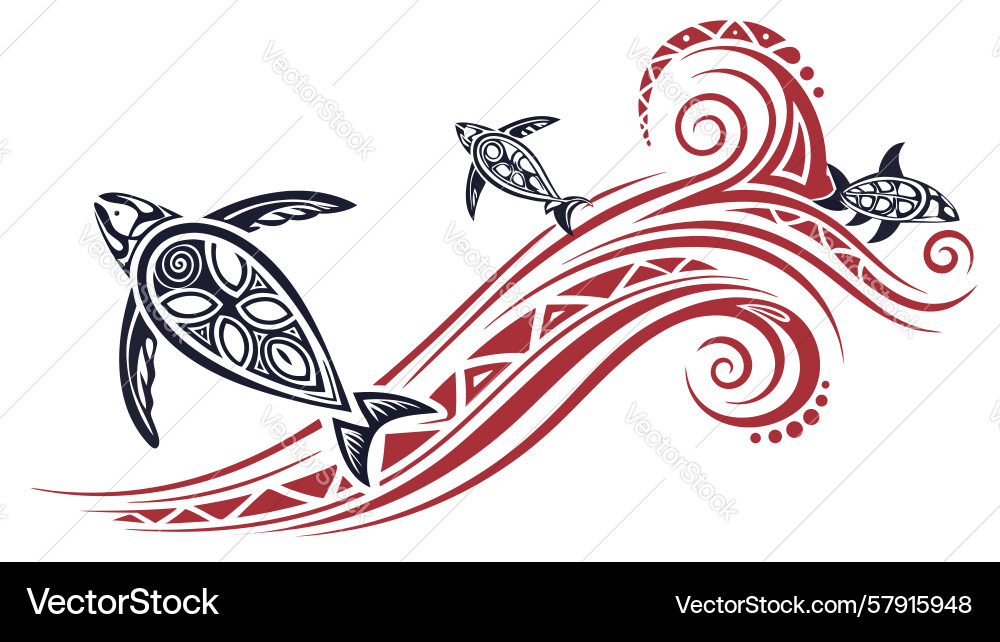Dynamic turtle with red wave swirls energetic Vector Image