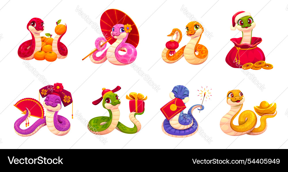 2025 chinese lunar new year cartoon funny snakes 2025 chinese lunar new year cartoon funny snakes vector image