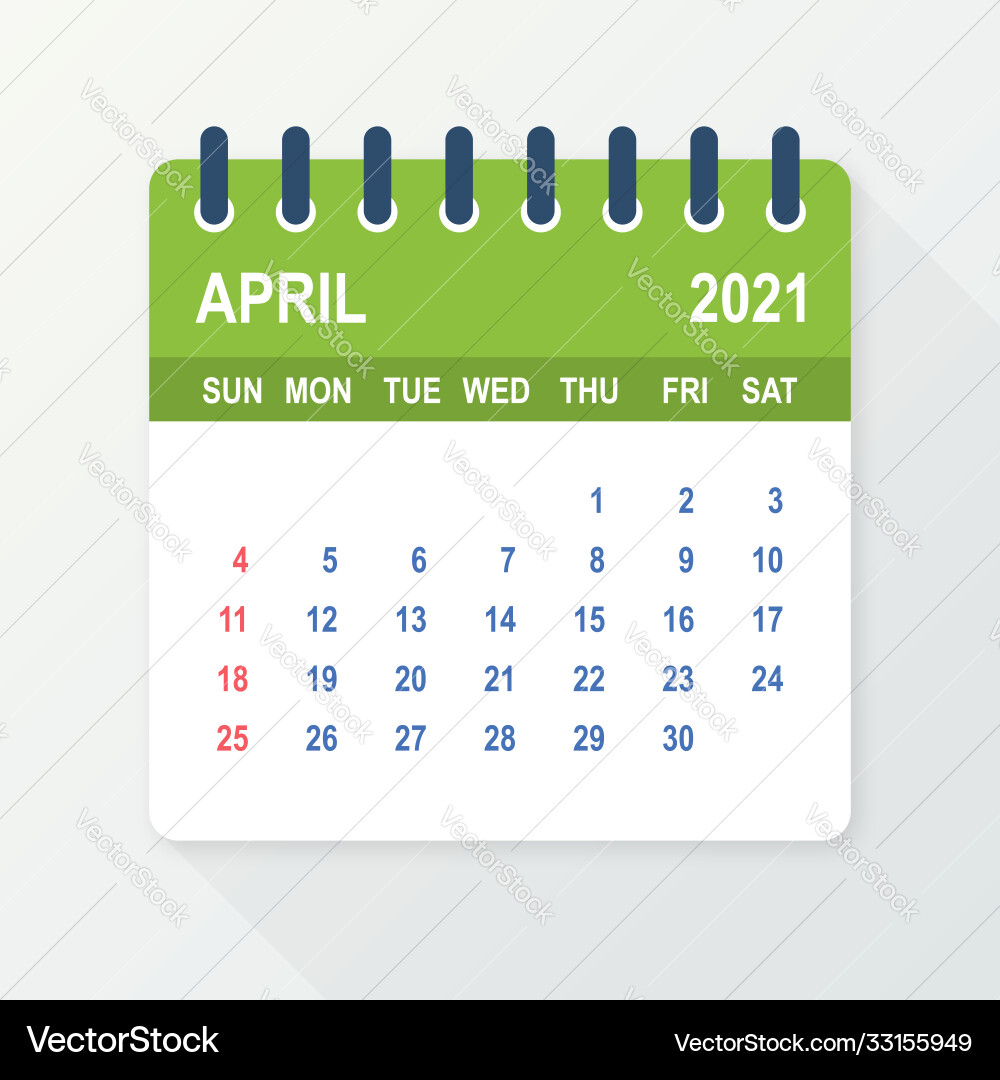 April 2021 Calendar - Flat Style Vector Image