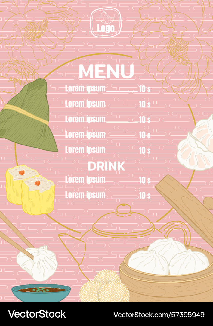 Dim sum menu template with various chinese food Vector Image