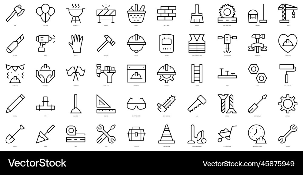Set of simple outline labour day icons thin line Set of simple outline labour day icons thin line vector image