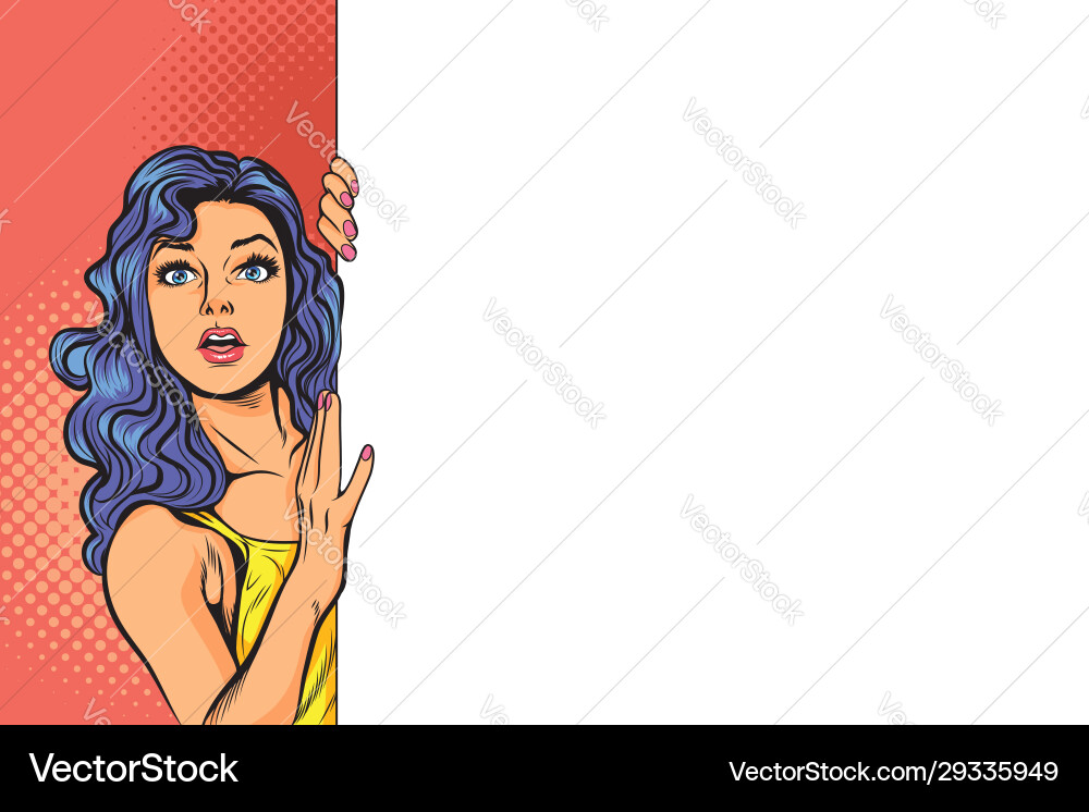 Surprised pretty woman gesture presenting vector image