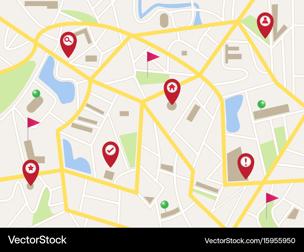 City Map with Red Pointer Pins vector image