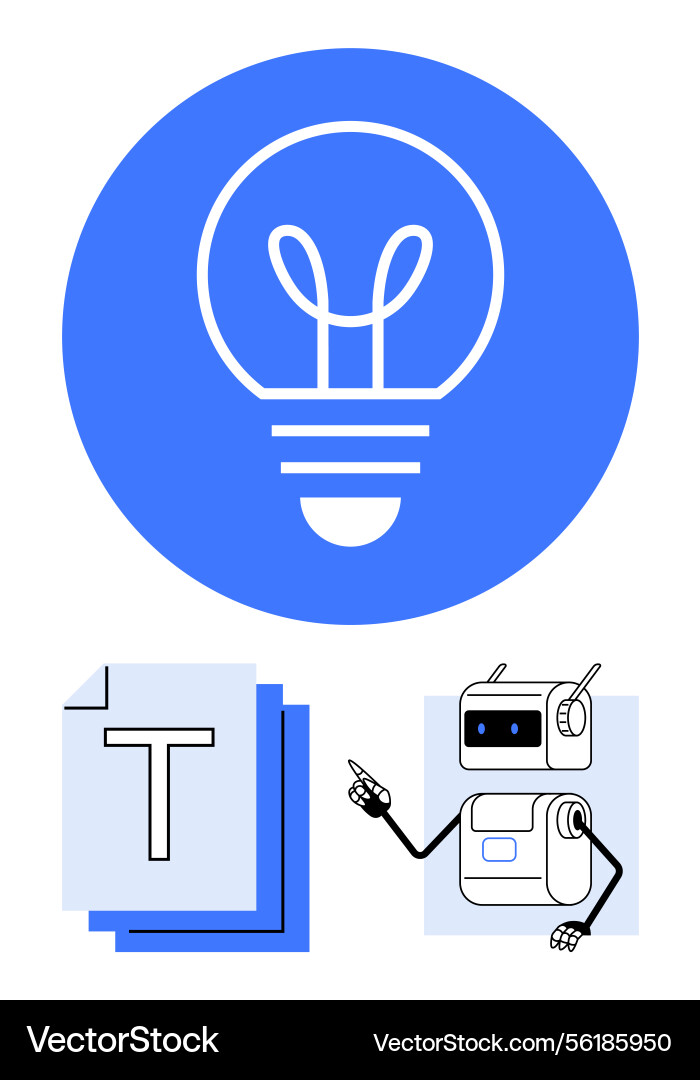 Light bulb with robotic character and text Light bulb with robotic character and text vector image