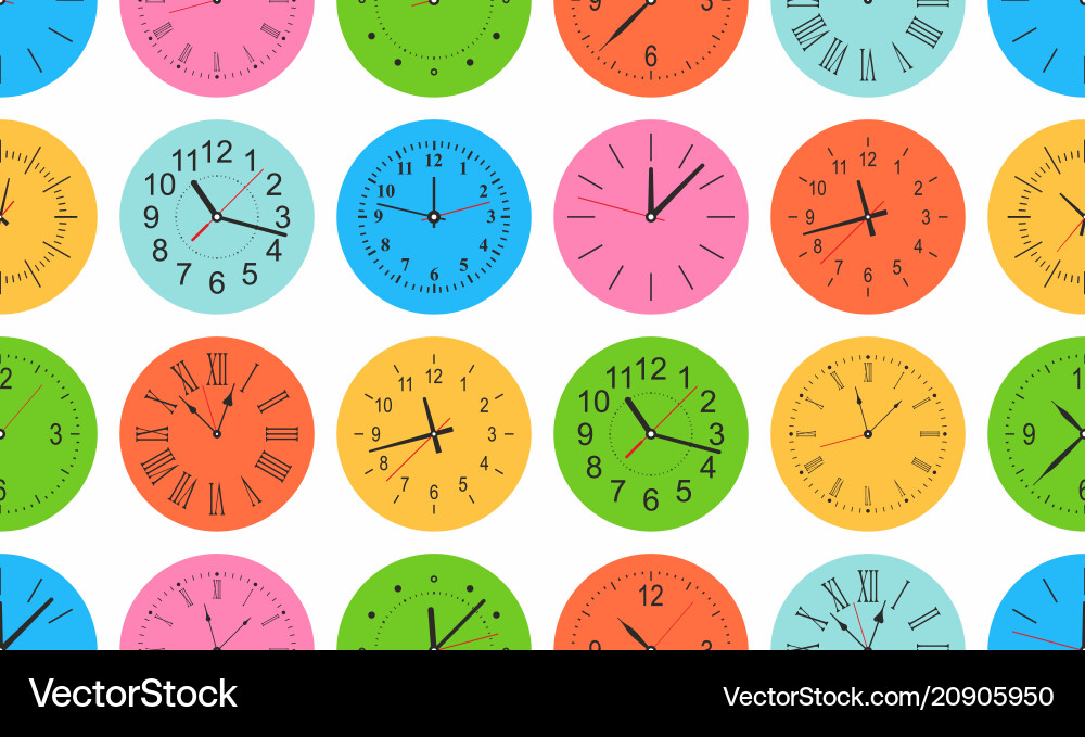 Seamless pattern with colorful round wall clock Seamless pattern with colorful round wall clock vector image