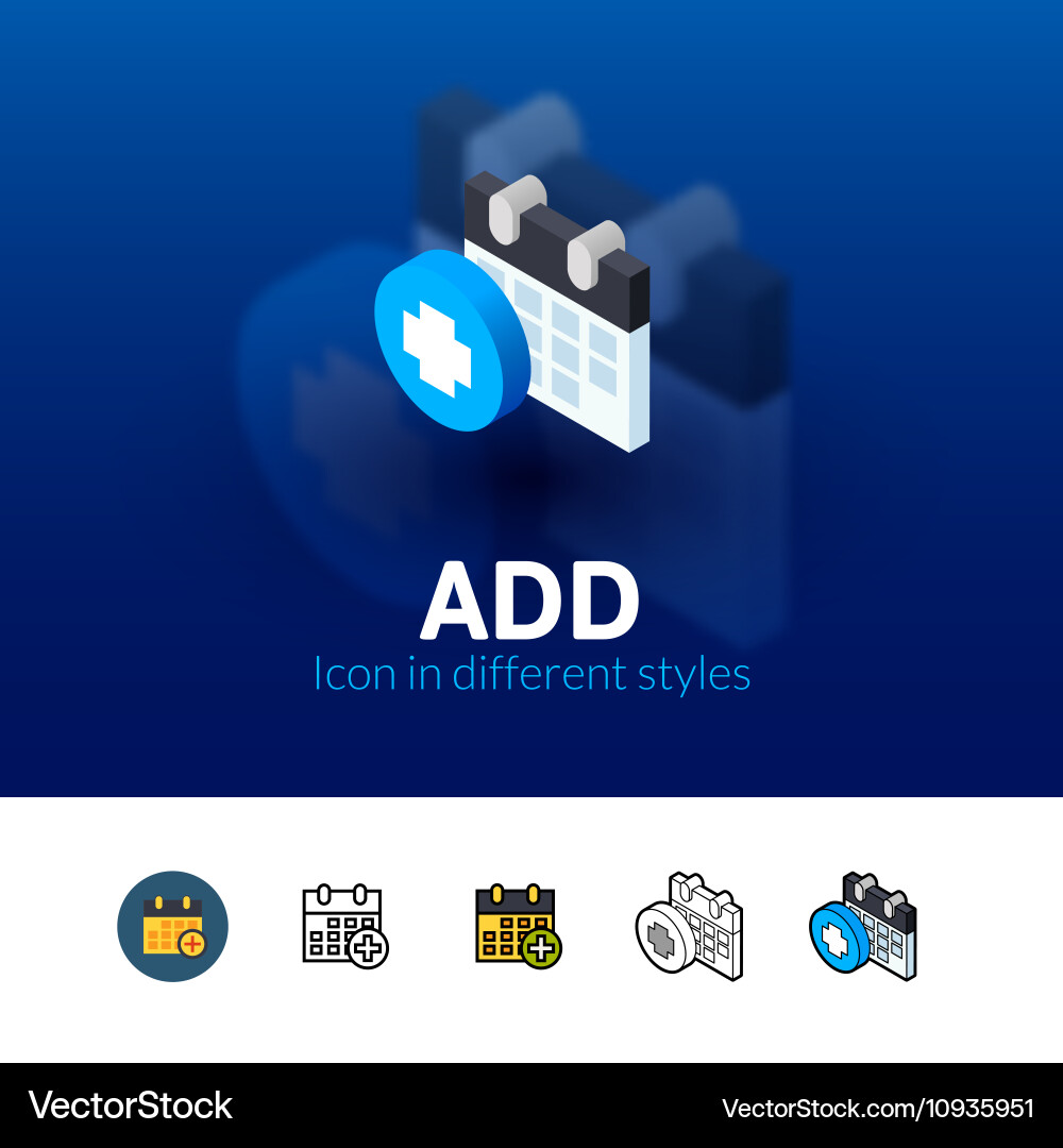 Add icon in different style Vector Image