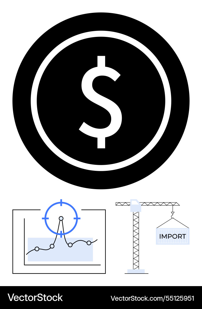 Dollar sign with graph and crane symbolizing vector image