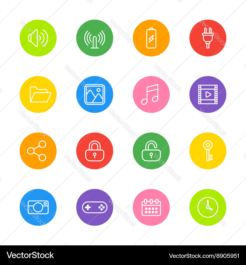 White line web icon set on colorful circle Vector Image