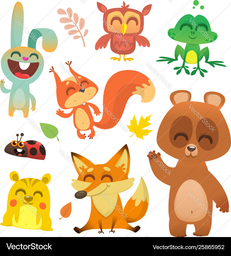 Cute Woodland Animals Set Vector Image
