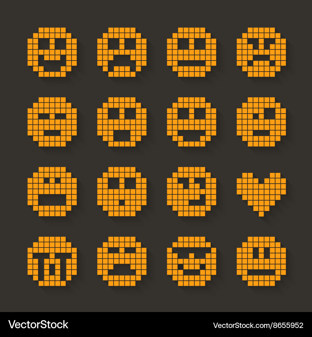 Flat pixel smile icons set with shadow effect vector image