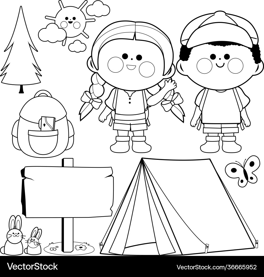 Happy children in a camping site Happy children in a camping site vector image