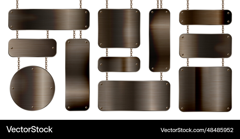 Metal banners hanging on a chain realistic shiny Metal banners hanging on a chain realistic shiny vector image
