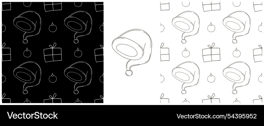 New year set monochrome pattern in hand draw style New year set monochrome pattern in hand draw style Vector Image