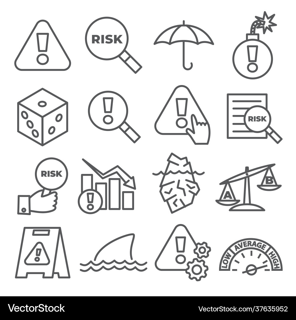 Risk line icons set on white background Risk line icons set on white background vector image