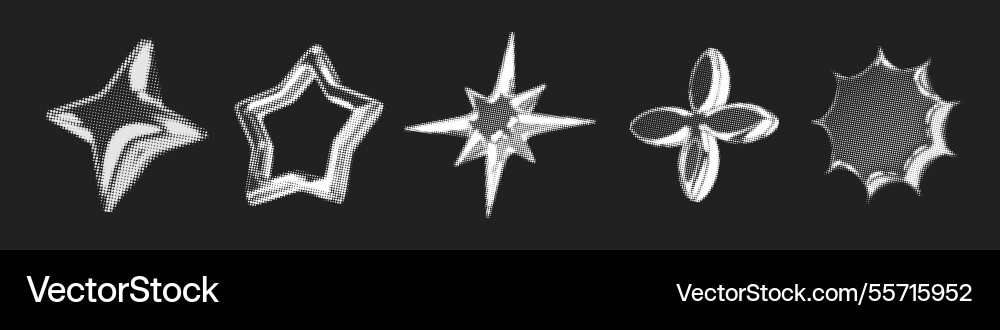 Y2k 3d chrome halftone stars shape retro abstract Vector Image