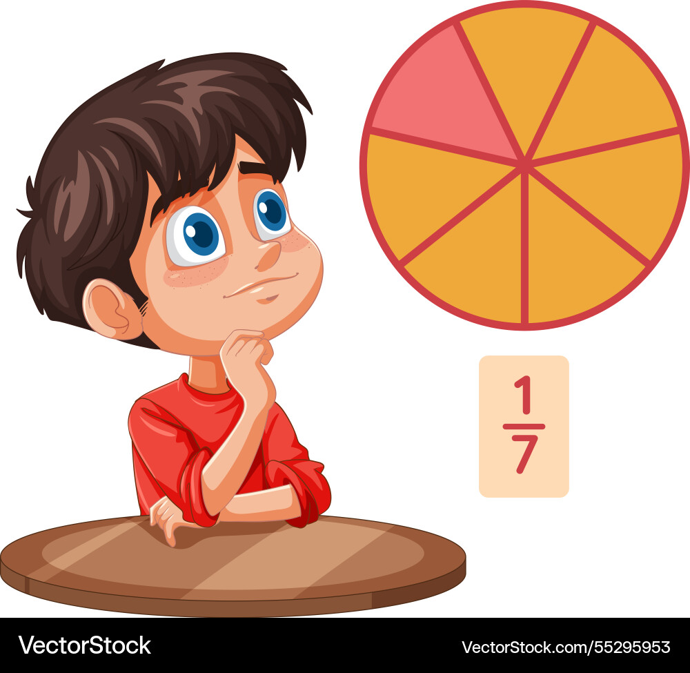 Child learning fractions with a pie chart Child learning fractions with a pie chart vector image