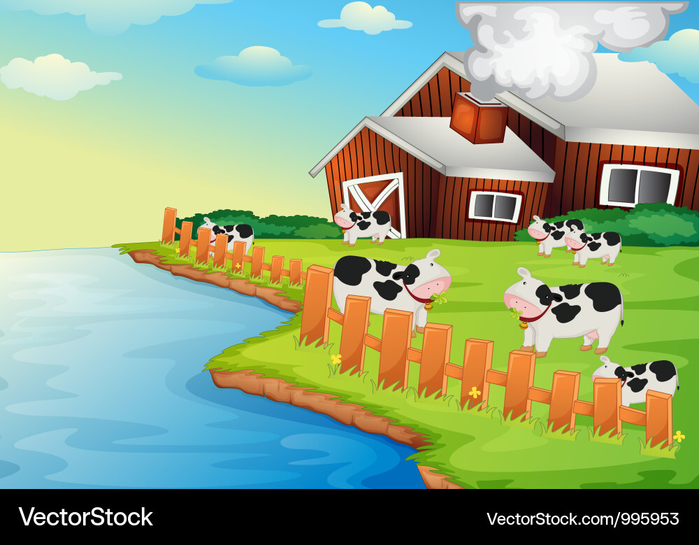 Cows on a farm Royalty Free Vector Image - VectorStock