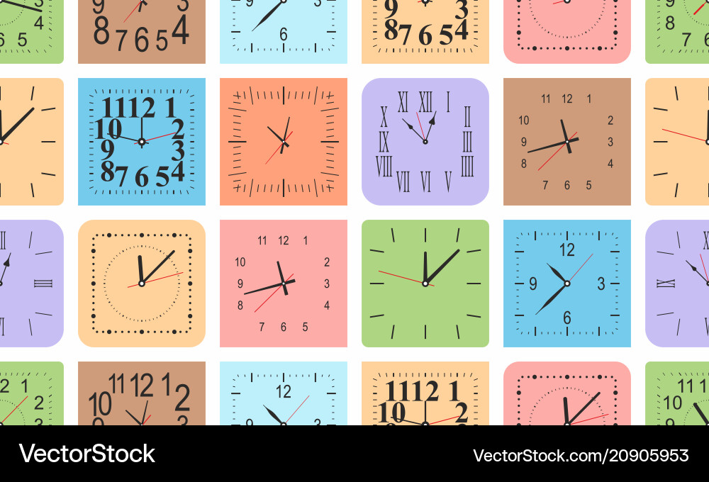 Seamless pattern with colorful square wall clock Seamless pattern with colorful square wall clock vector image