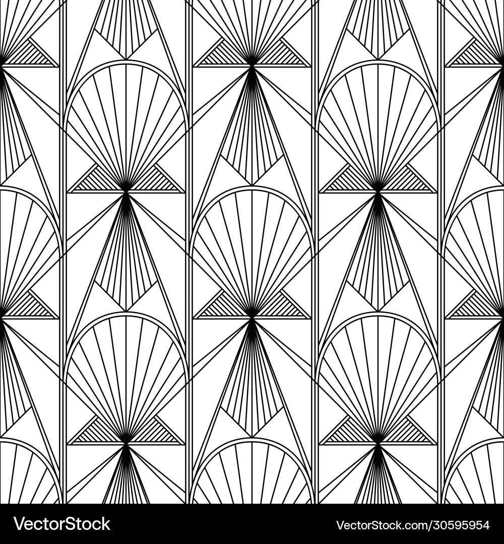 Art deco pattern fanning seamless black and white Vector Image