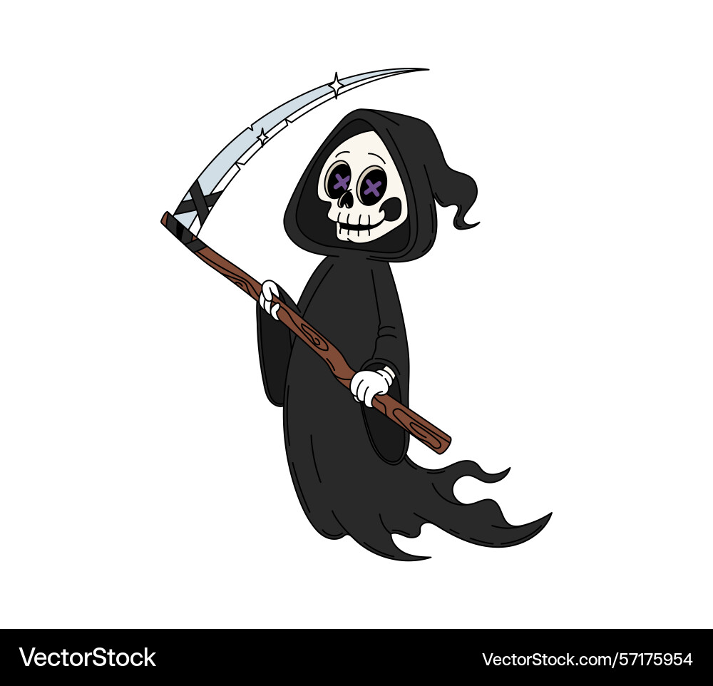 Cartoon groovy grim reaper halloween character Cartoon groovy grim reaper halloween character Vector Image