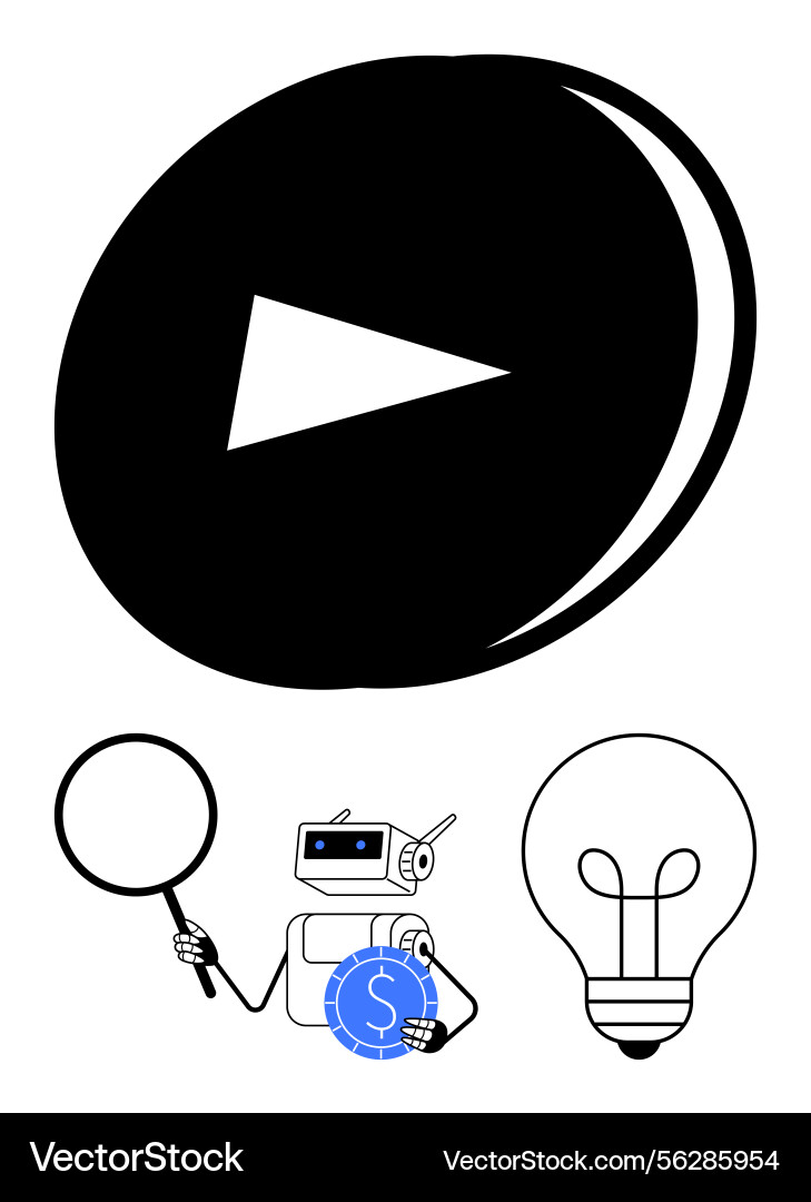 Robot exploring innovation with play button Robot exploring innovation with play button vector image