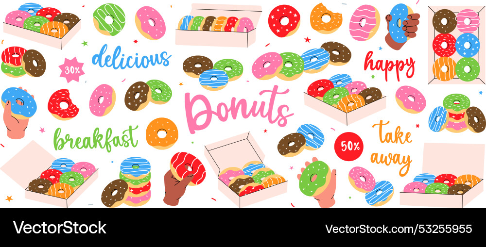 Donuts set hand drawn elements for confectionery Vector Image
