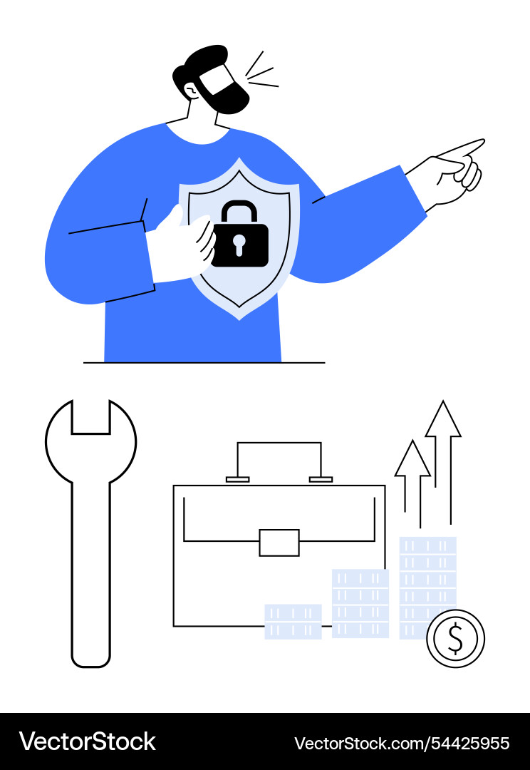 Man holding shield with lock pointing toolbox vector image