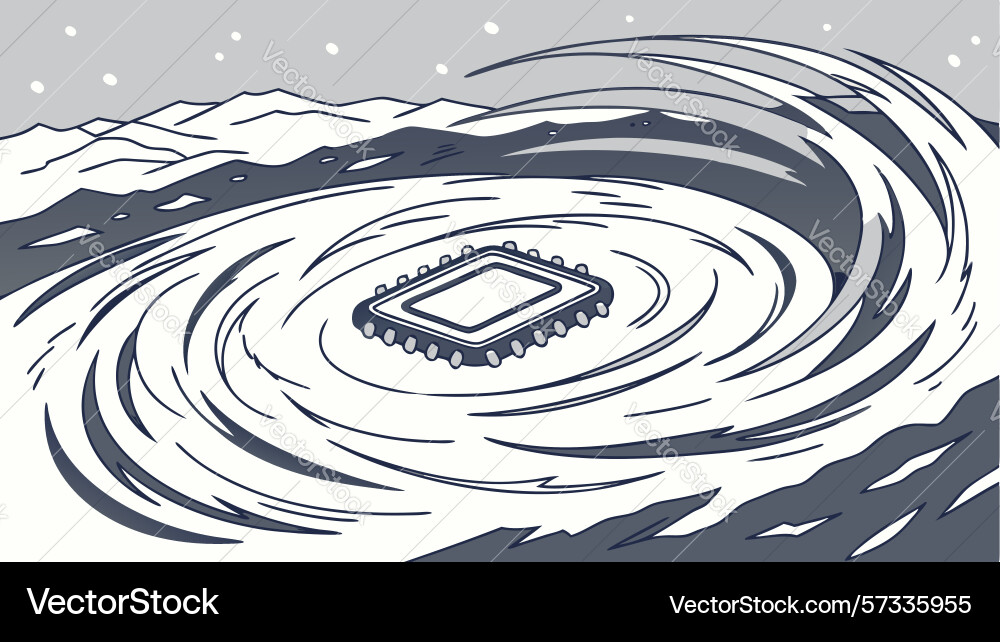 Microchip at the center of a cosmic vortex design vector image