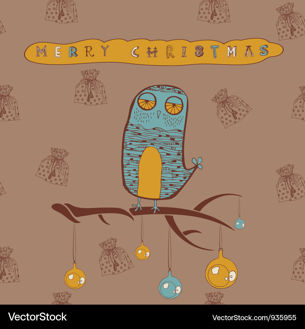Vintage Christmas Owl Festive Card Vector Image