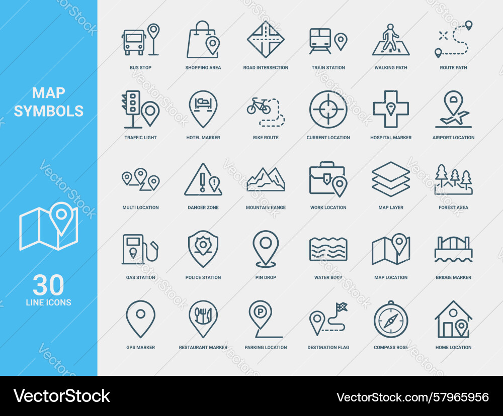 Location Map Icons - Navigation & Points of Intere Vector Image