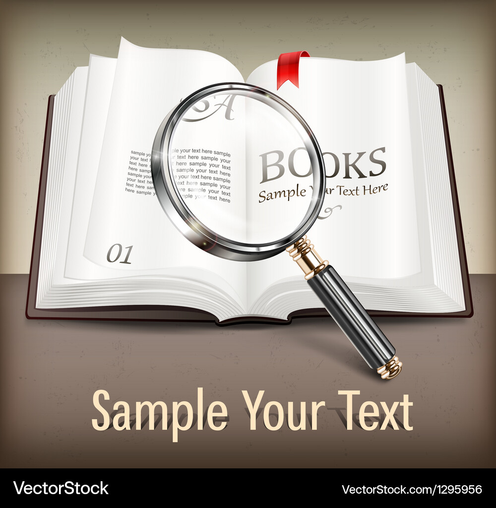 Open Book with Magnifying Glass Vector Image