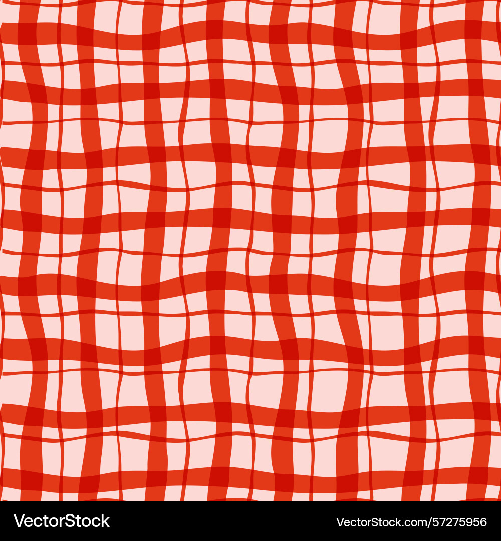 Seamless red checkered pattern with wavy lines Seamless red checkered pattern with wavy lines Vector Image
