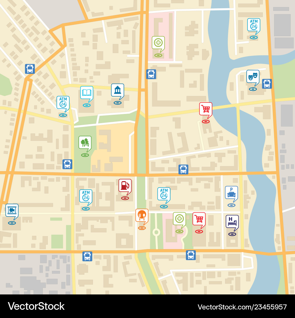 City map with pin location pointers City map with pin location pointers vector image