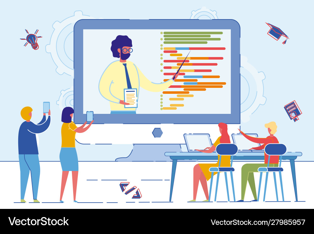 Computer screen with man leading presentation Vector Image