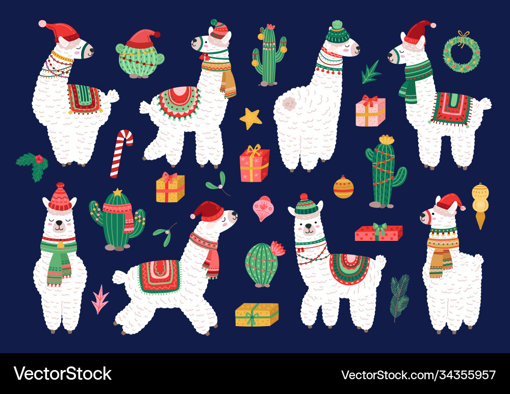 Cute Winter Alpaca Christmas Vector Image