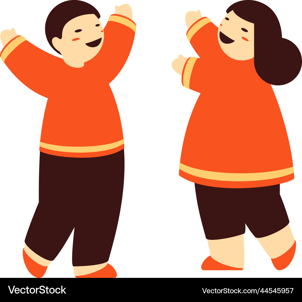 Overjoyed chinese girl and boy in national costume Overjoyed chinese girl and boy in national costume vector image
