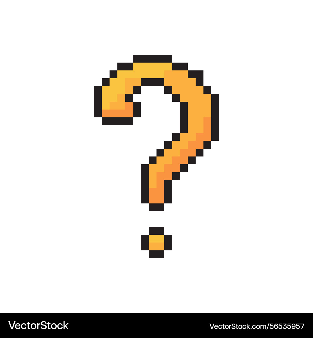 Pixel question icon orange query shape retro Pixel question icon orange query shape retro Vector Image