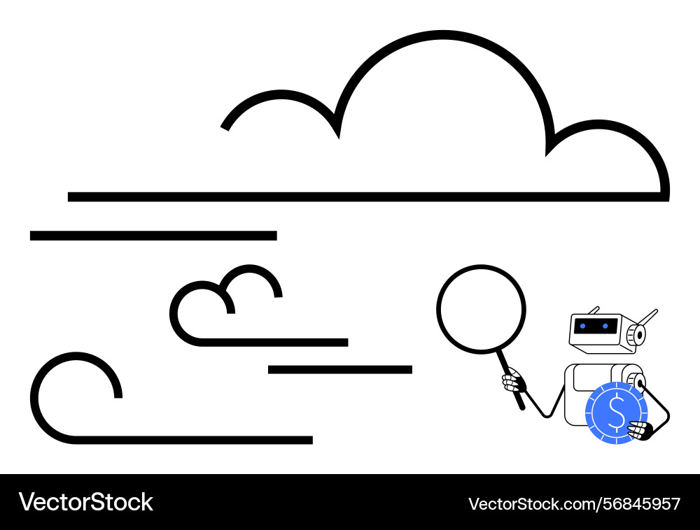 Robot analyzing wind patterns with magnifying Robot analyzing wind patterns with magnifying vector image