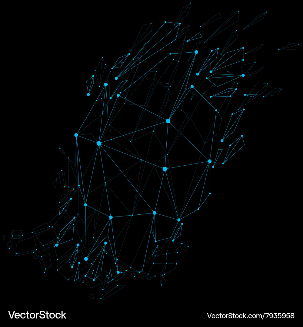3d low poly object with blue connected lines Vector Image